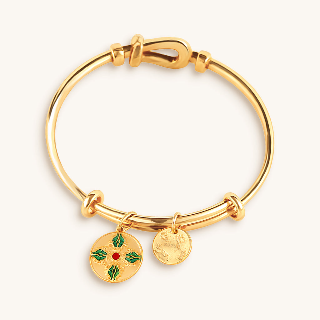 Yellow Jambhala & Six Syllable Mantra Dual-Charm Horseshoe Bracelet