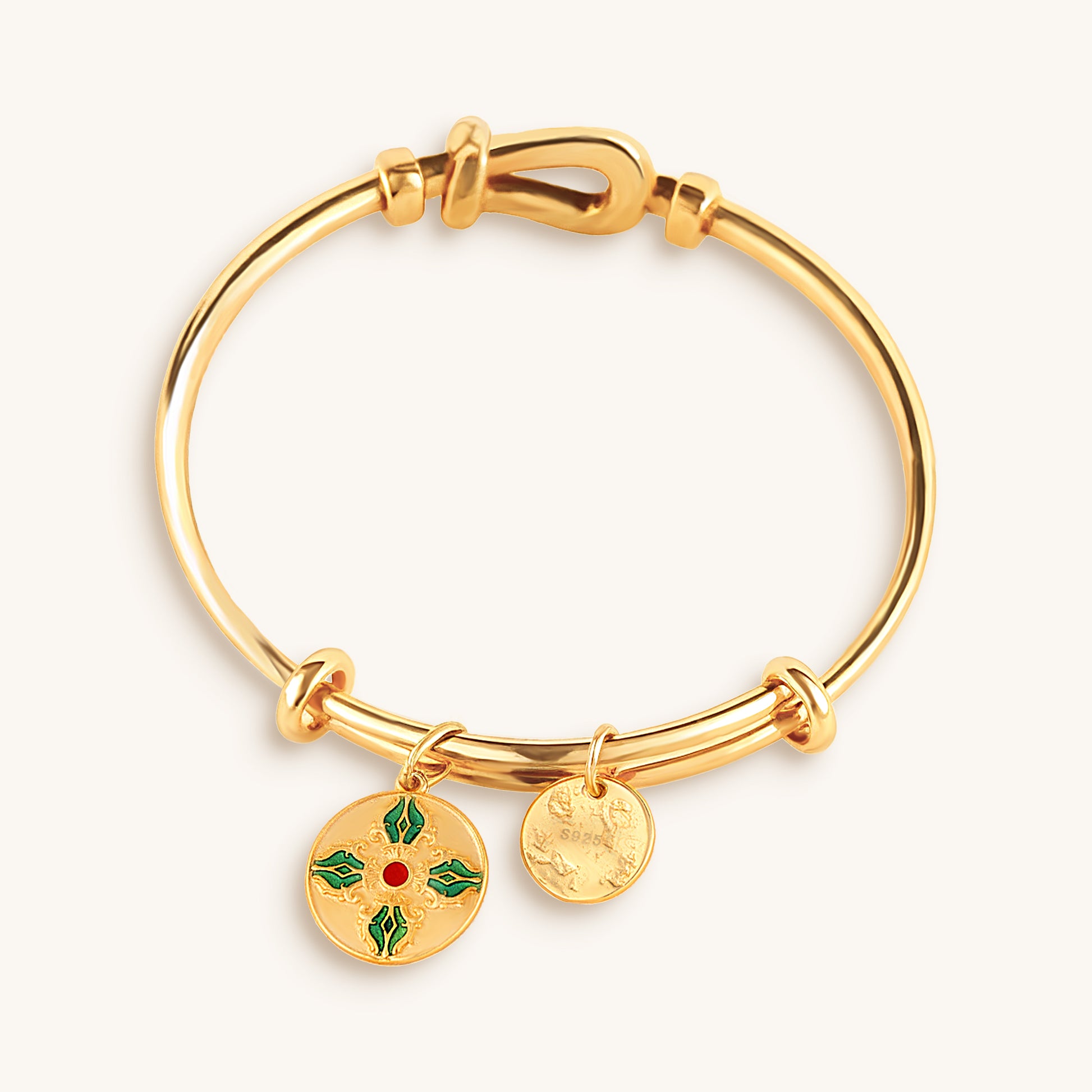 Yellow Jambhala & Six Syllable Mantra Dual-Charm Horseshoe Bracelet