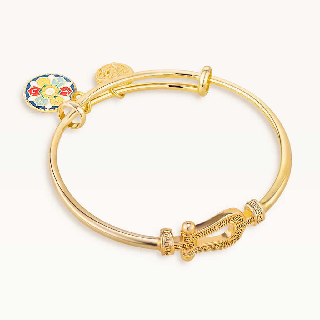 Yellow Jambhala & Six Syllable Mantra Dual-Charm Horseshoe Bracelet