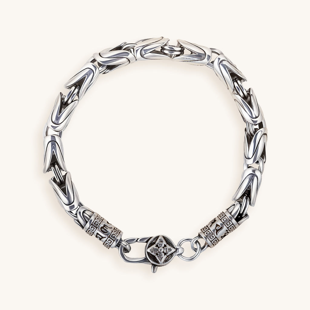 Six Syllable Mantra & Vajra Silver Bracelet