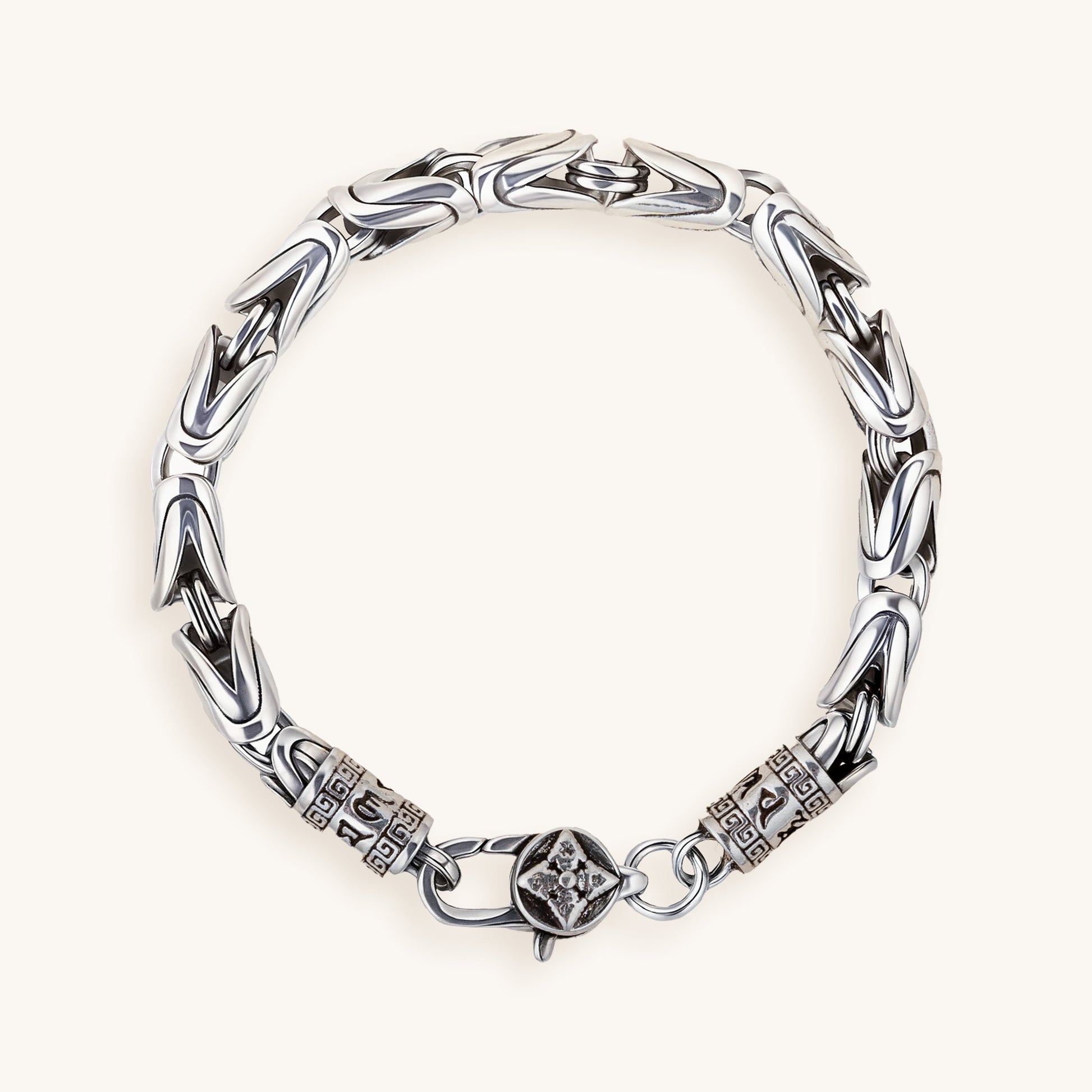 Six Syllable Mantra & Vajra Silver Bracelet