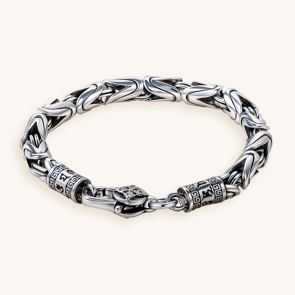 Six Syllable Mantra & Vajra Silver Bracelet