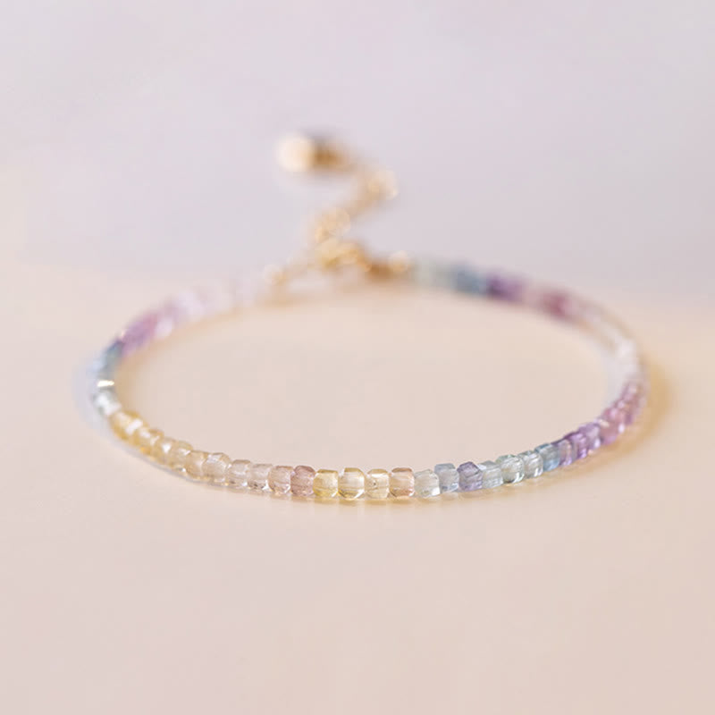 Buddha Stones 2.5mm Fluorite Ultra-thin Beads 14k Gold Plated Copper Heart Power Bracelet