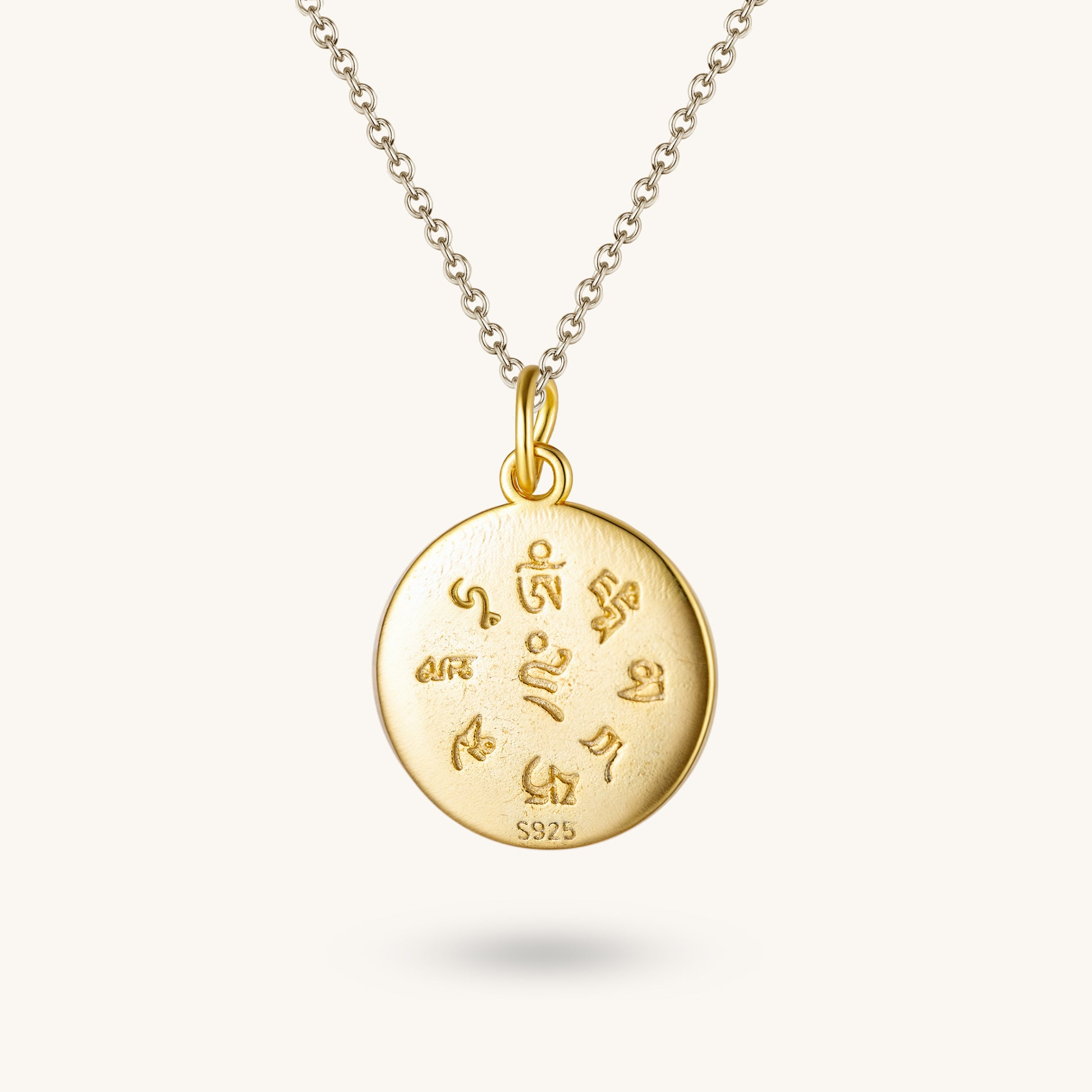 Swastika & Buddhist Scriptures – Dual-Sided Harmony Pendant