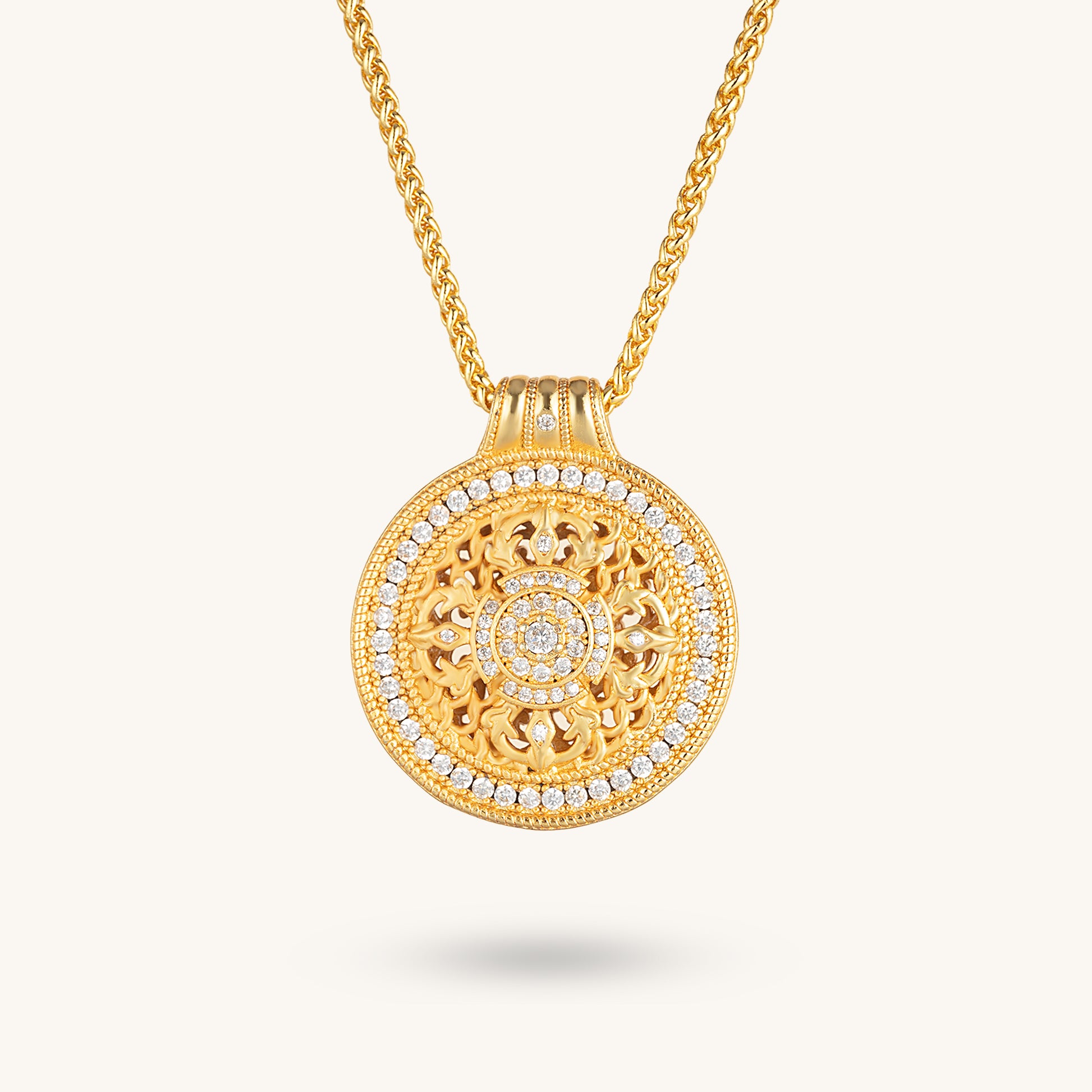 Dharma Compass Pendant Necklace, 'Vajra & Mandala'