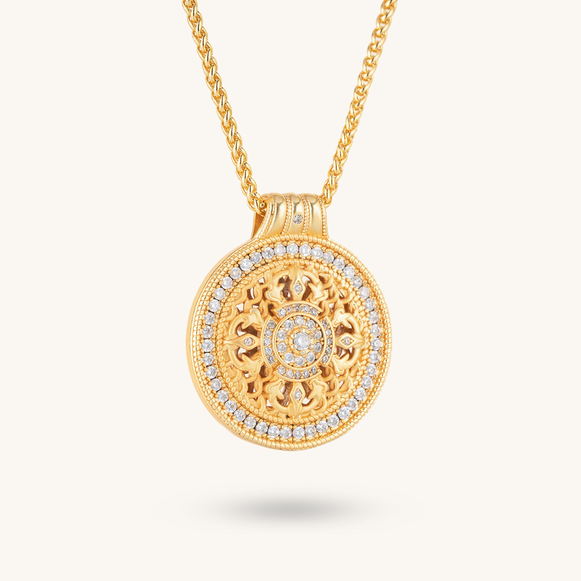 Dharma Compass Pendant Necklace, 'Vajra & Mandala'