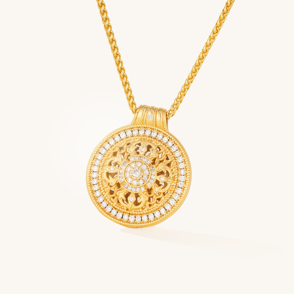 Dharma Compass Pendant Necklace, 'Vajra & Mandala'