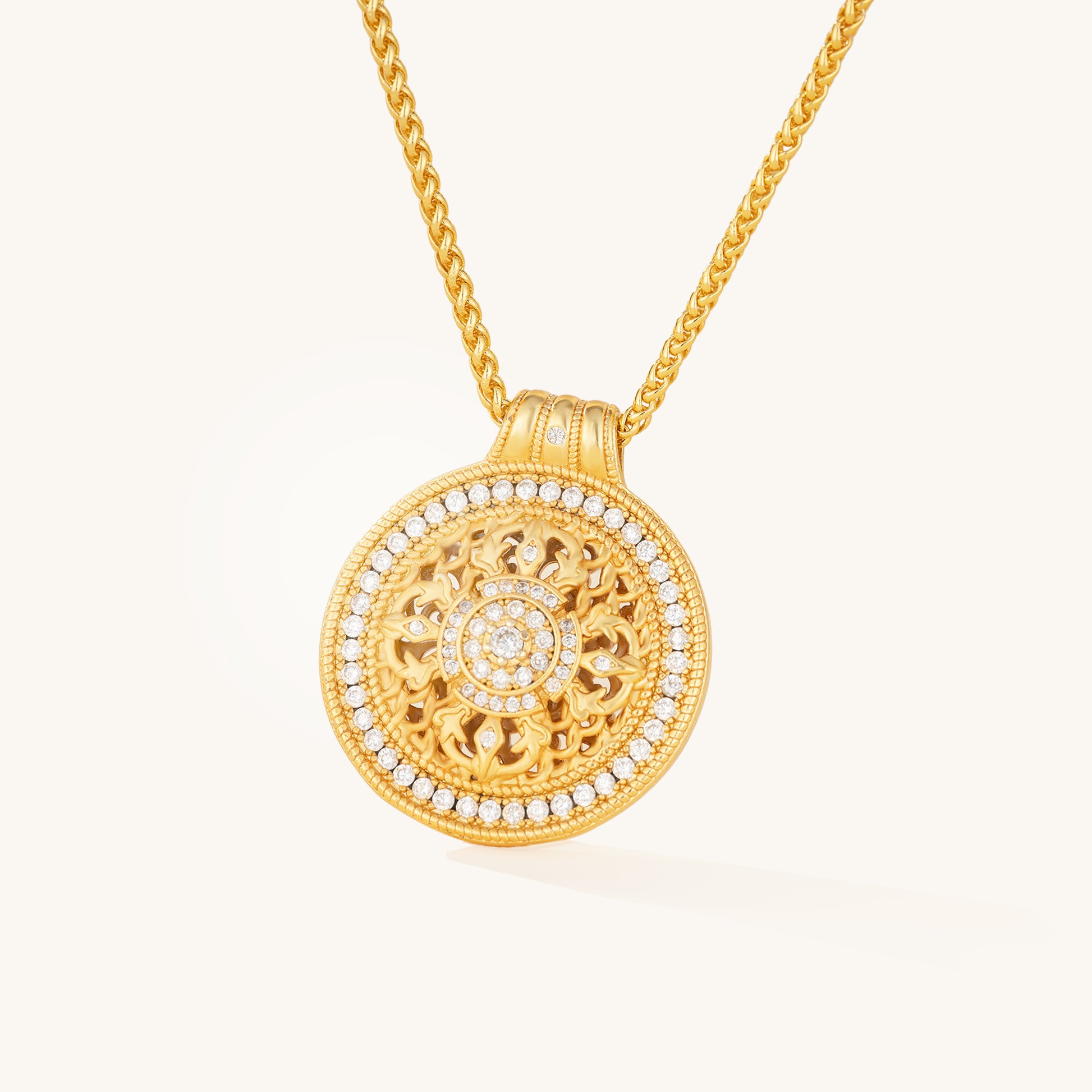 Dharma Compass Pendant Necklace, 'Vajra & Mandala'
