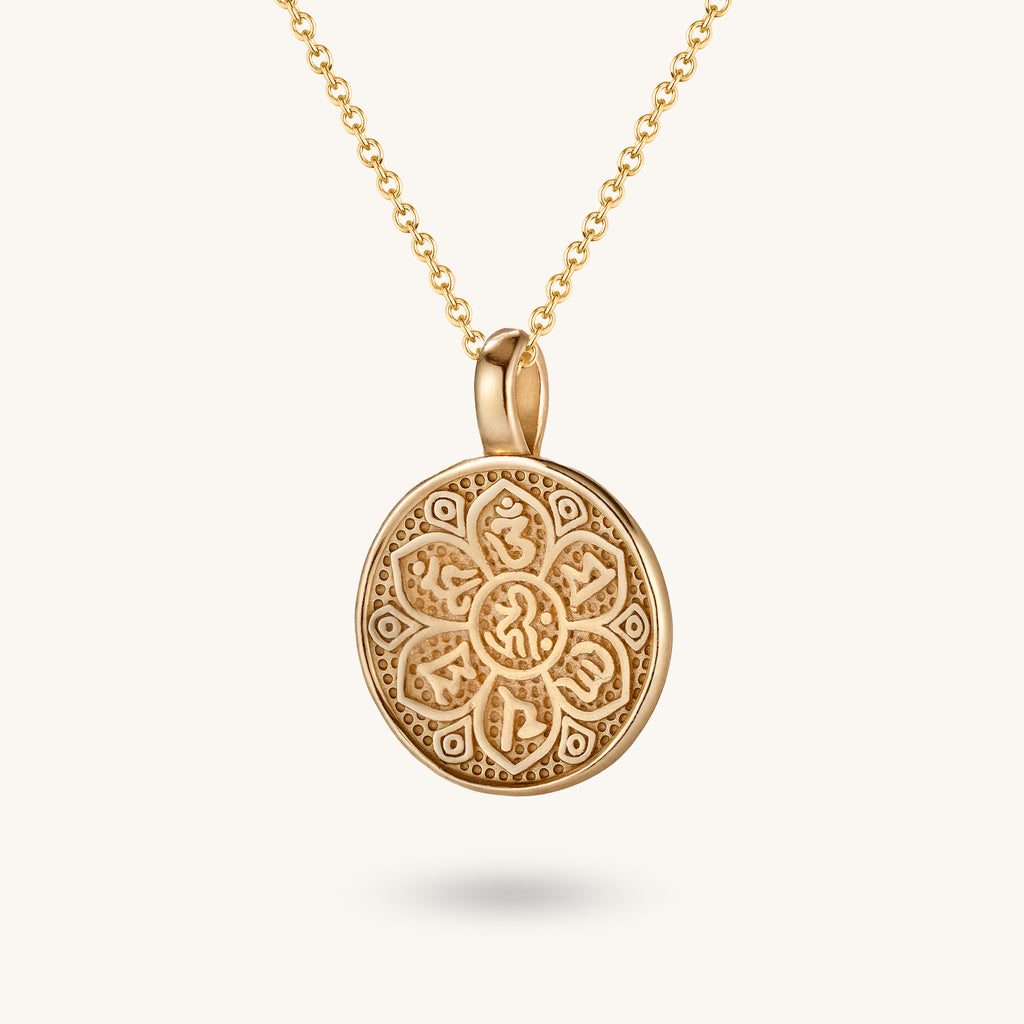 Petal-Like Buddhist Scriptures Round Pendant – Bloom of Wisdom