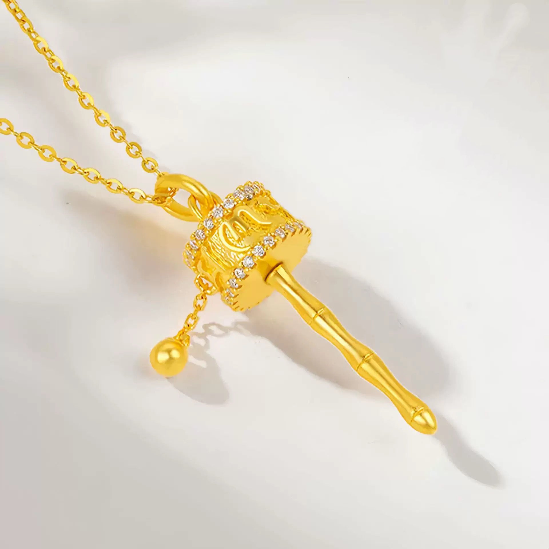 Diamond-Encrusted Prayer Wheel Pendant, 'Mantra Radiance'