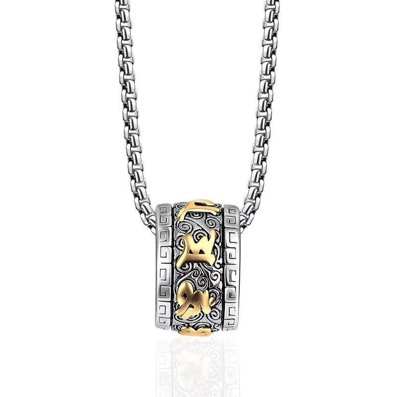 Tibetan Mantra Titanium Necklace, 'Thunderbolt Blessings'