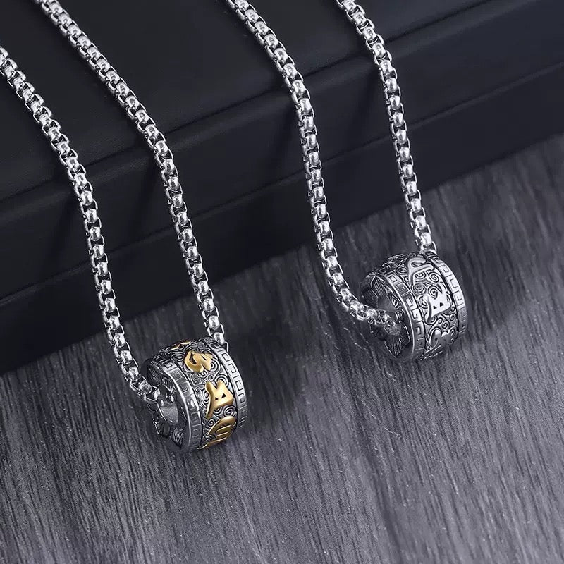 Tibetan Mantra Titanium Necklace, 'Thunderbolt Blessings'