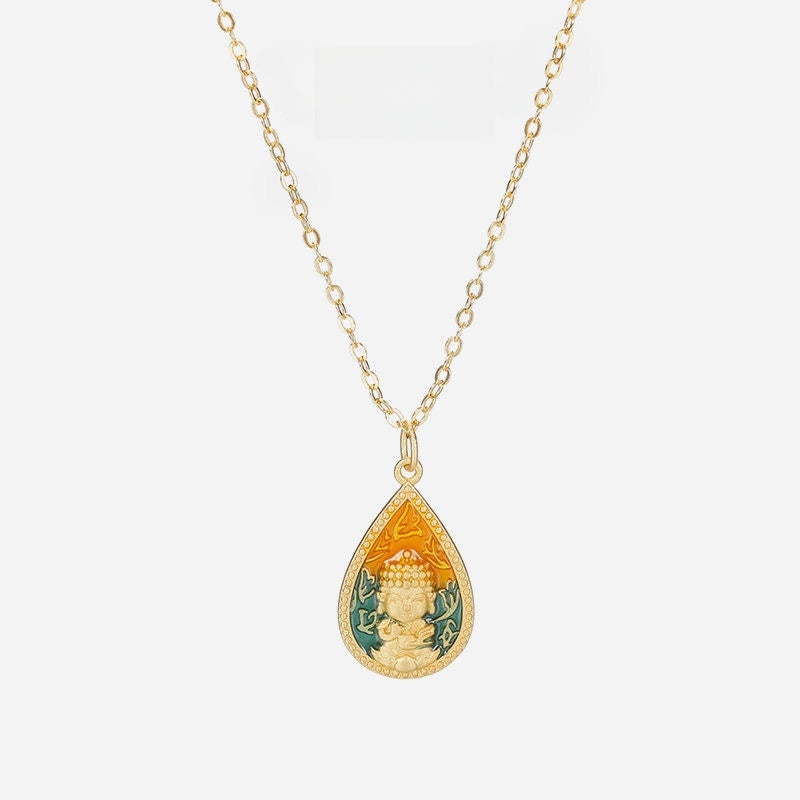 Mini Buddha & Ruyi Charm Necklace, 'Wishful Spirit'