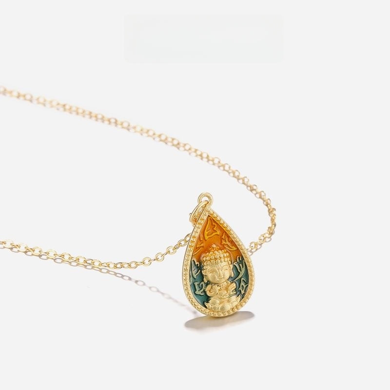 Mini Buddha & Ruyi Charm Necklace, 'Wishful Spirit'