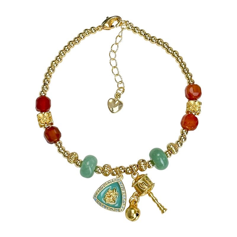 Green Aventurine & Jade Charm Bracelet, 'Fortune Gourd'
