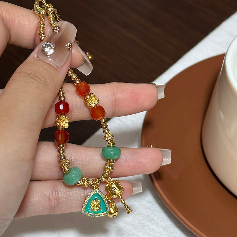 Green Aventurine & Jade Charm Bracelet, 'Fortune Gourd'