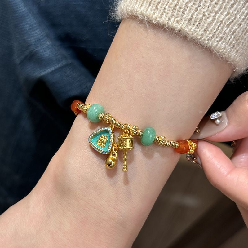 Green Aventurine & Jade Charm Bracelet, 'Fortune Gourd'