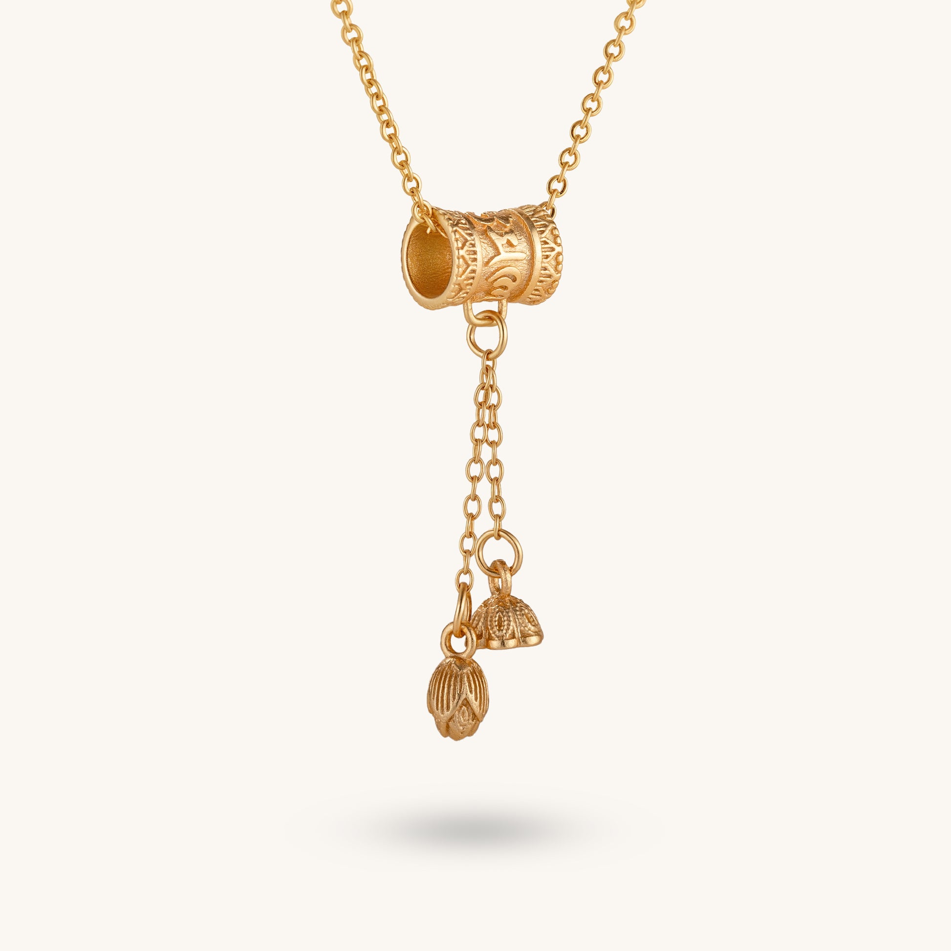 Six Syllable Mantra Prayer Wheel & Lotus Pod Pendant – Dual Spiritual Charms