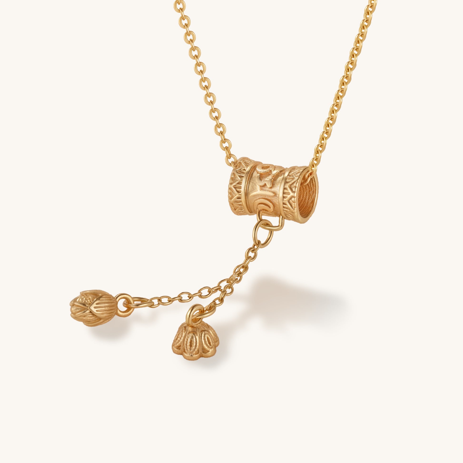 Six Syllable Mantra Prayer Wheel & Lotus Pod Pendant – Dual Spiritual Charms