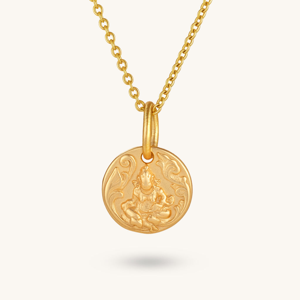 Yellow Jambhala Circular Statue Pendant – Embodiment of Wealth & Power