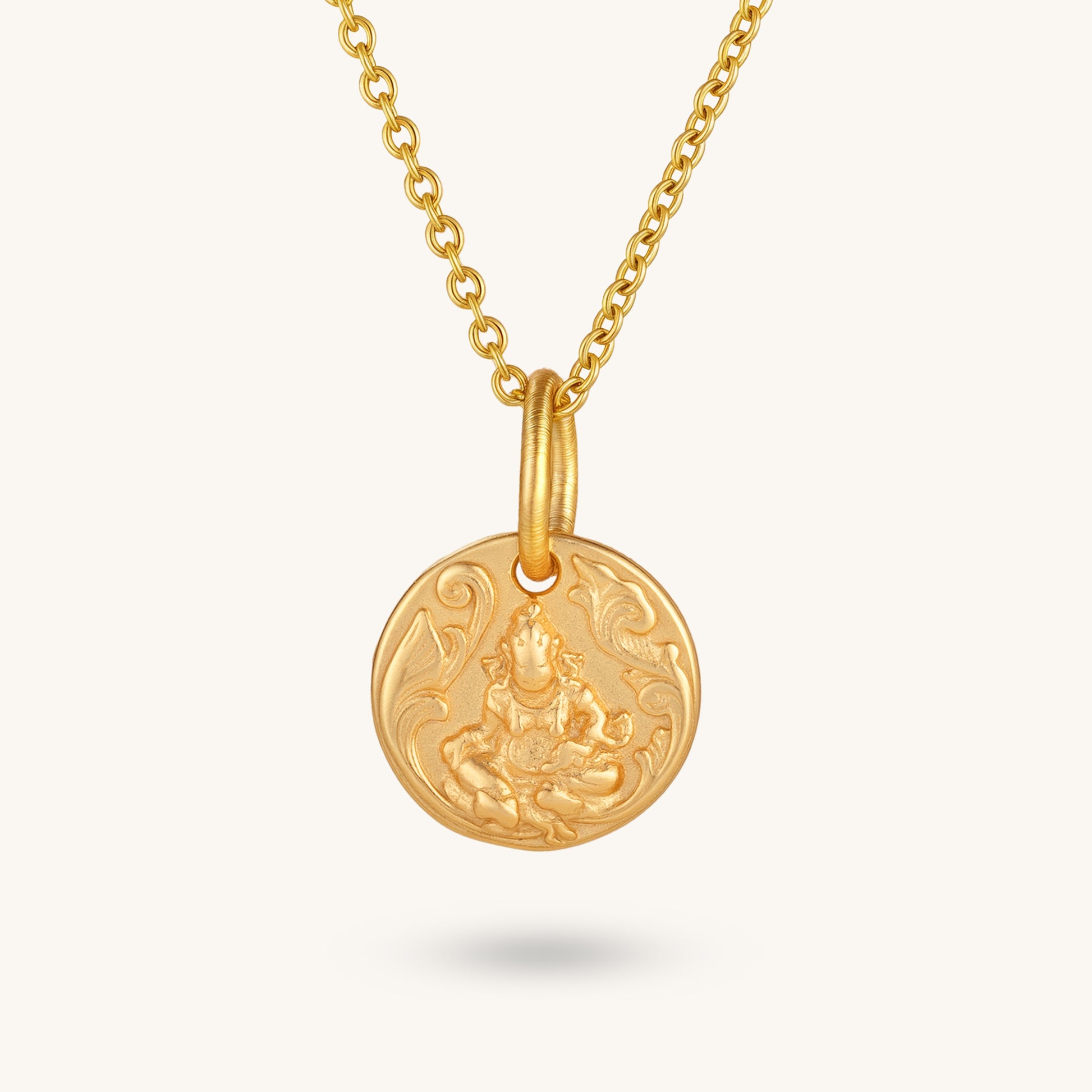 Yellow Jambhala Circular Statue Pendant – Embodiment of Wealth & Power