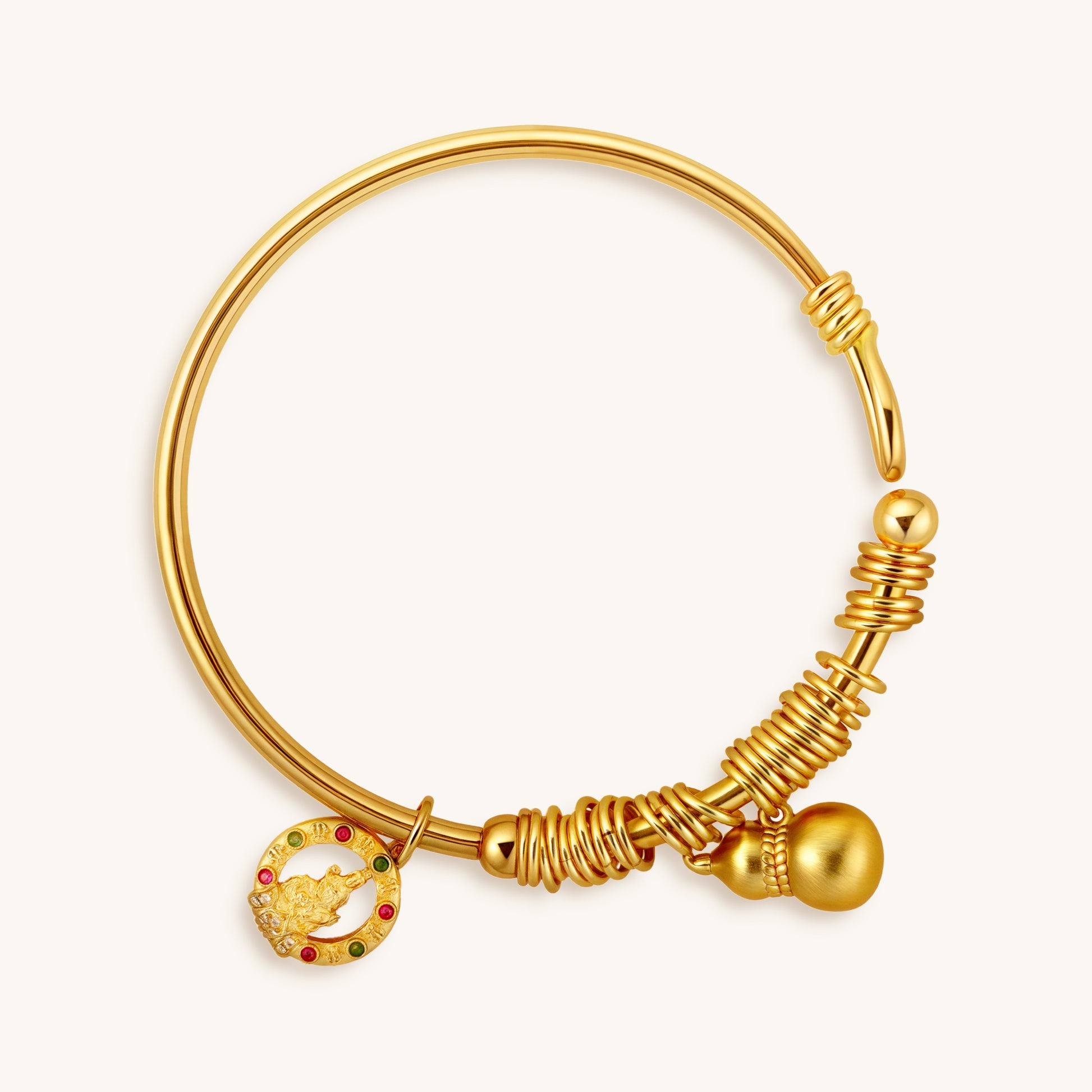 Lucky Gourd & Guanyin Charms Golden Bracelet