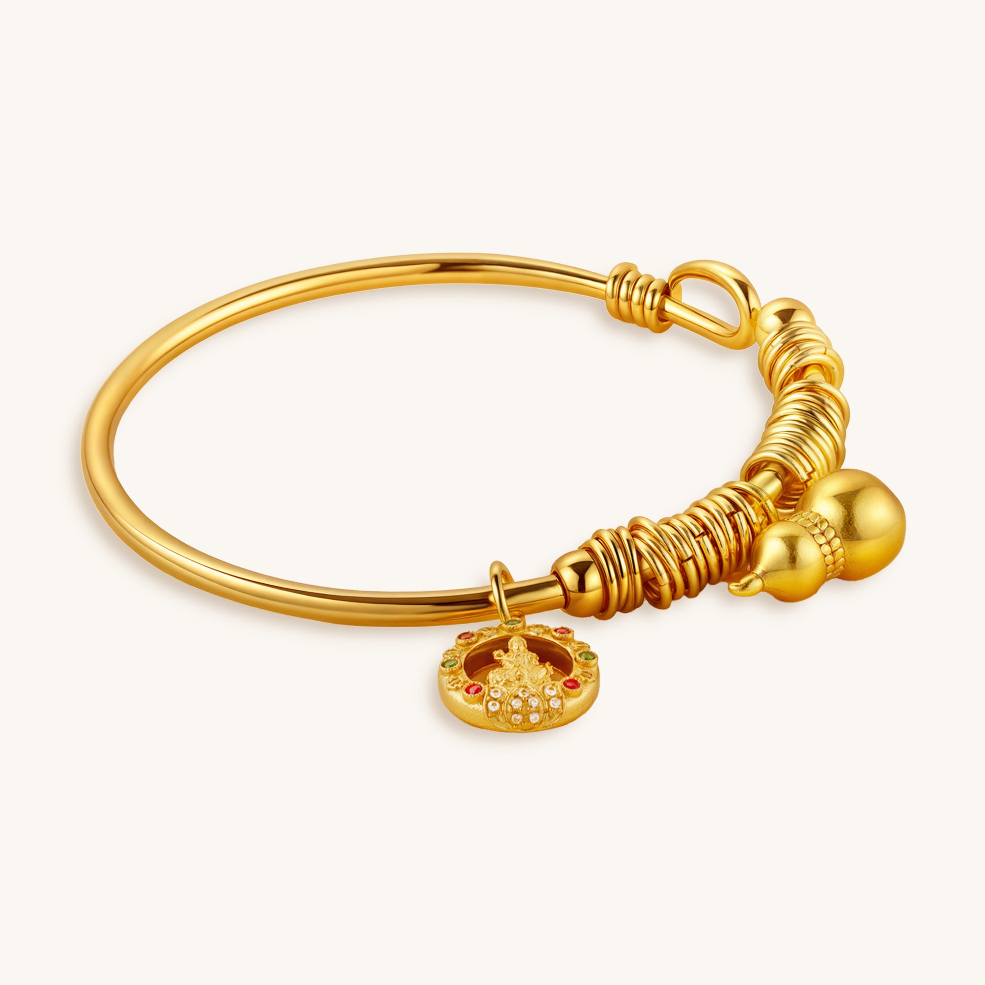Lucky Gourd & Guanyin Charms Golden Bracelet