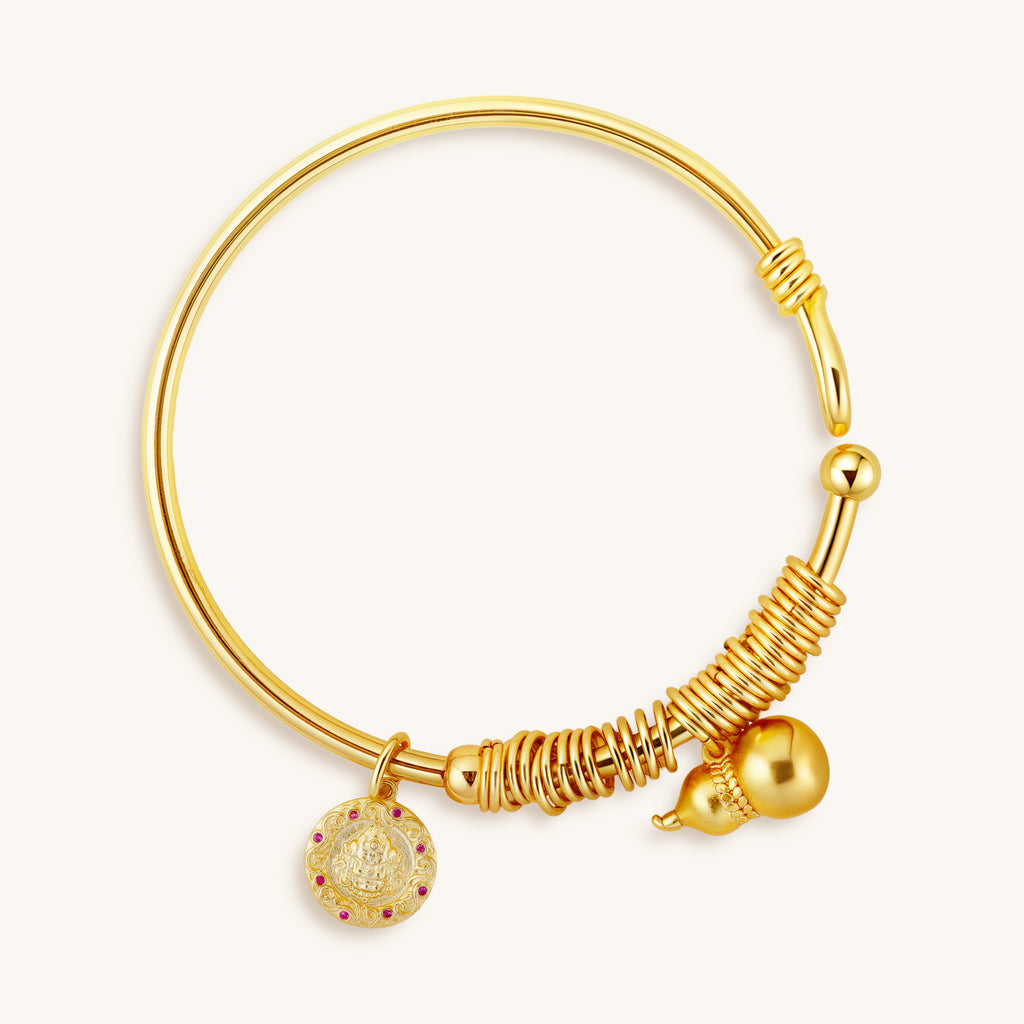 Lucky Gourd & Yellow Jambhala Charms Golden Bracelet