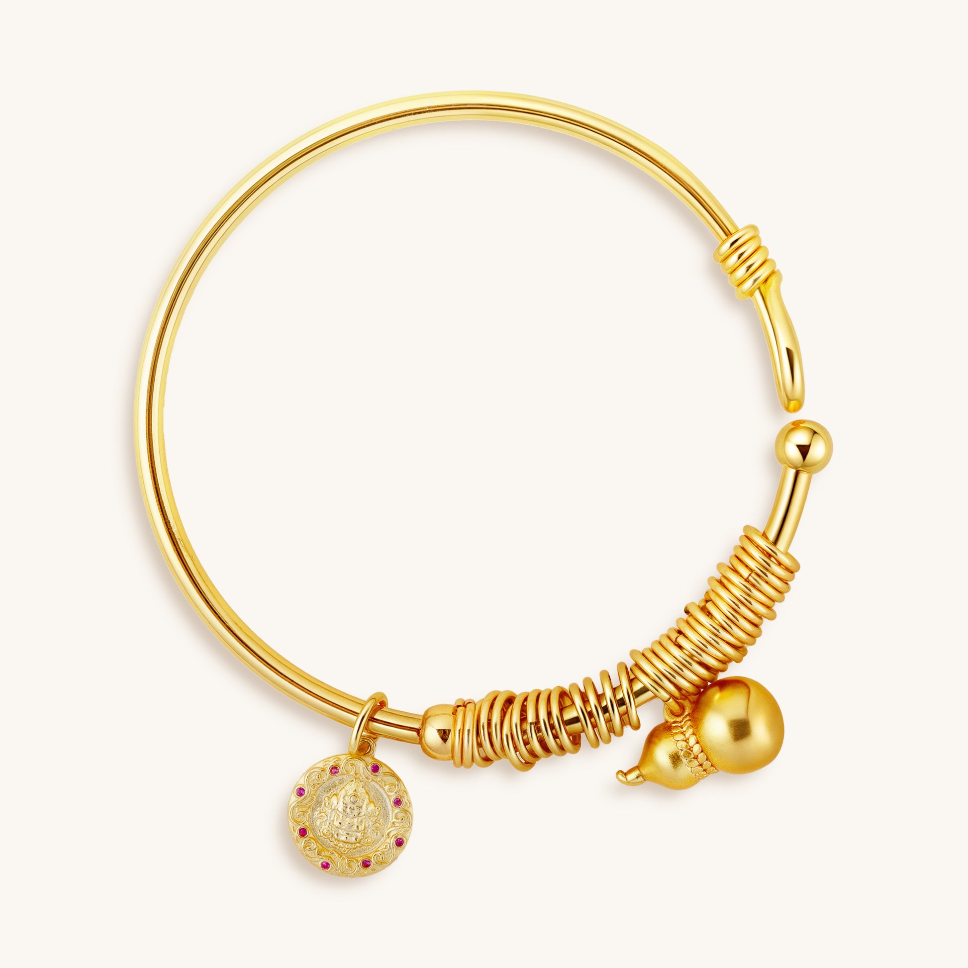 Lucky Gourd & Yellow Jambhala Charms Golden Bracelet