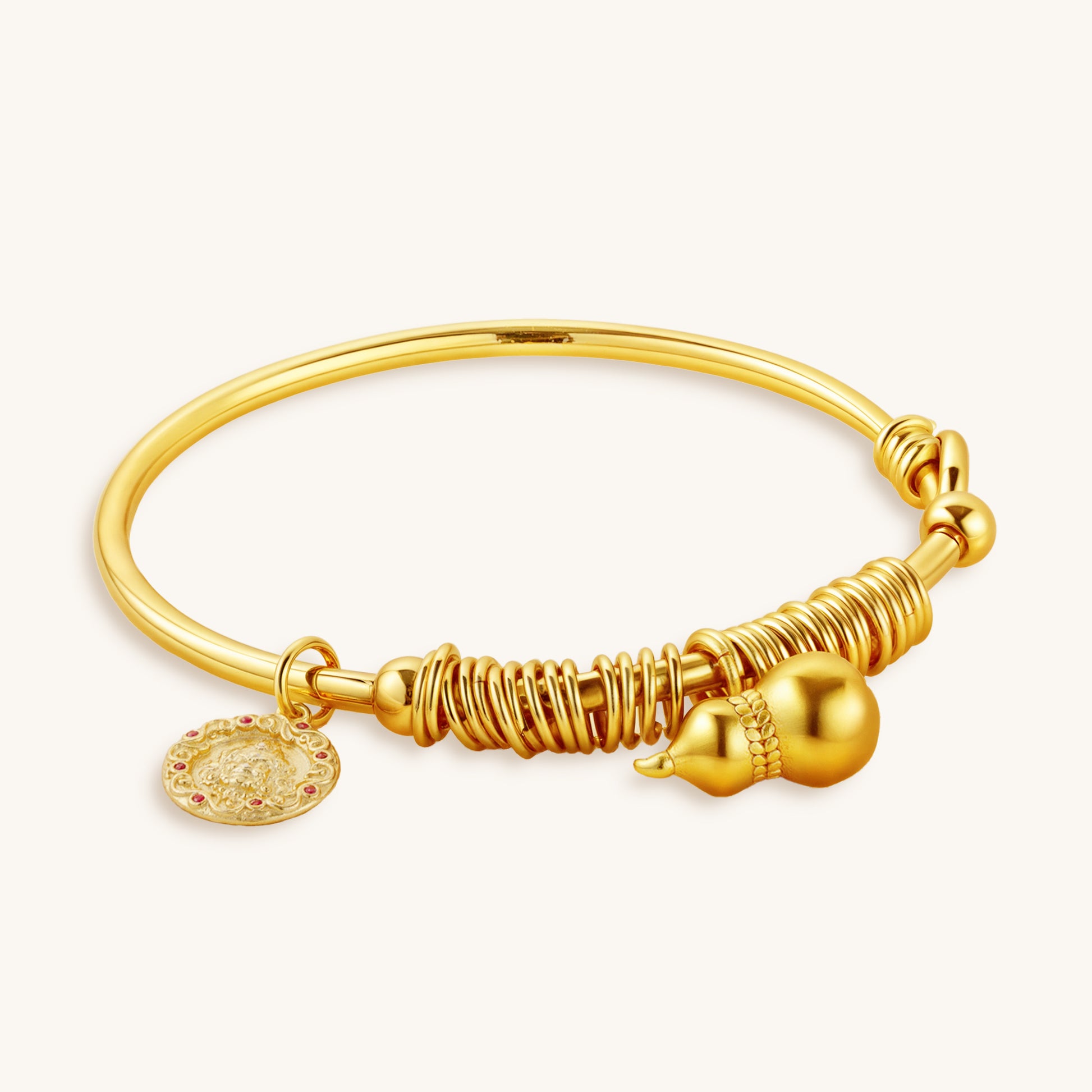 Lucky Gourd & Yellow Jambhala Charms Golden Bracelet