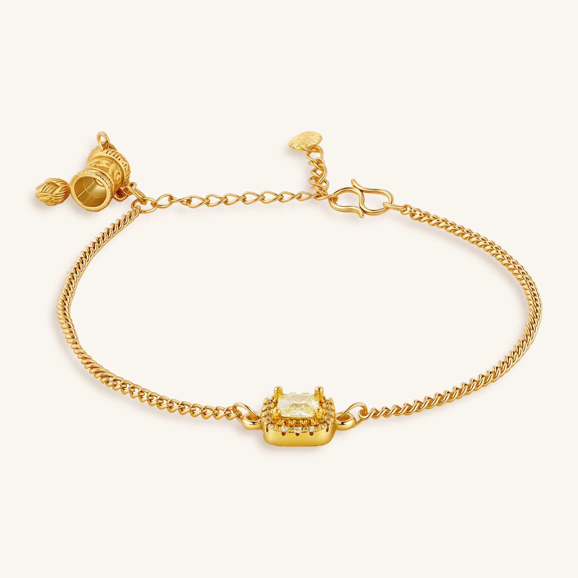 Yellow Crystal Cube & Prayer Wheel Lotus Golden Bracelet