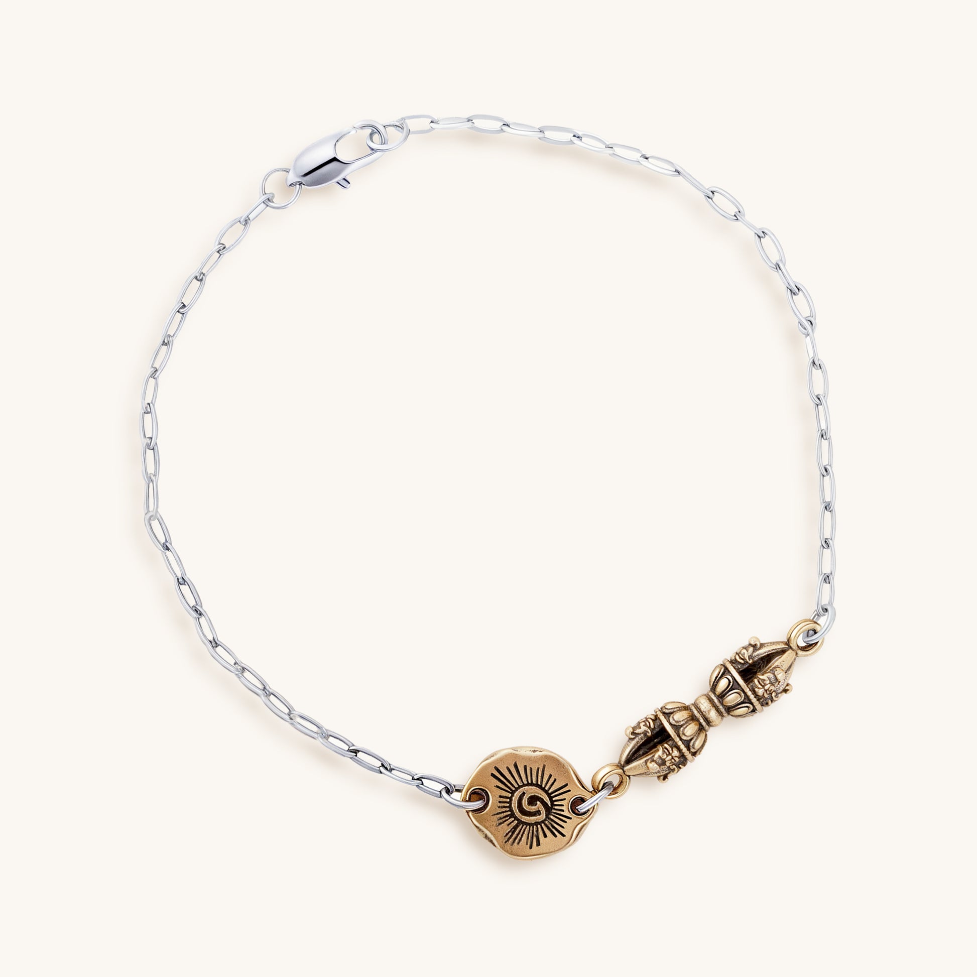 Sun & Vajra Silver Bracelet – Radiant Strength Symbol