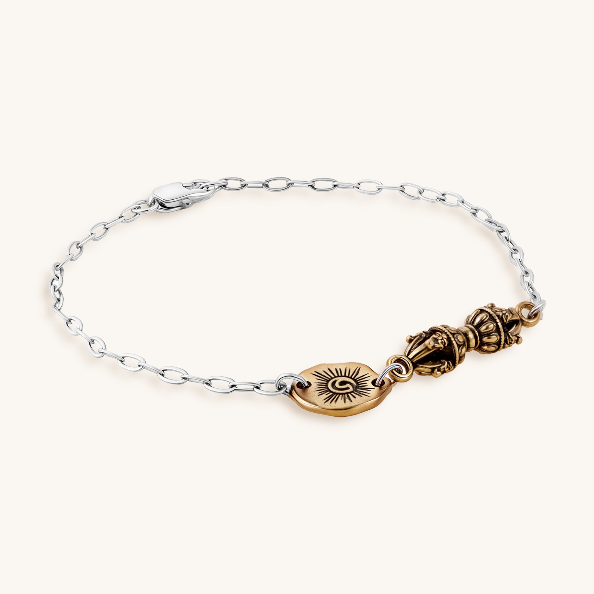 Sun & Vajra Silver Bracelet – Radiant Strength Symbol