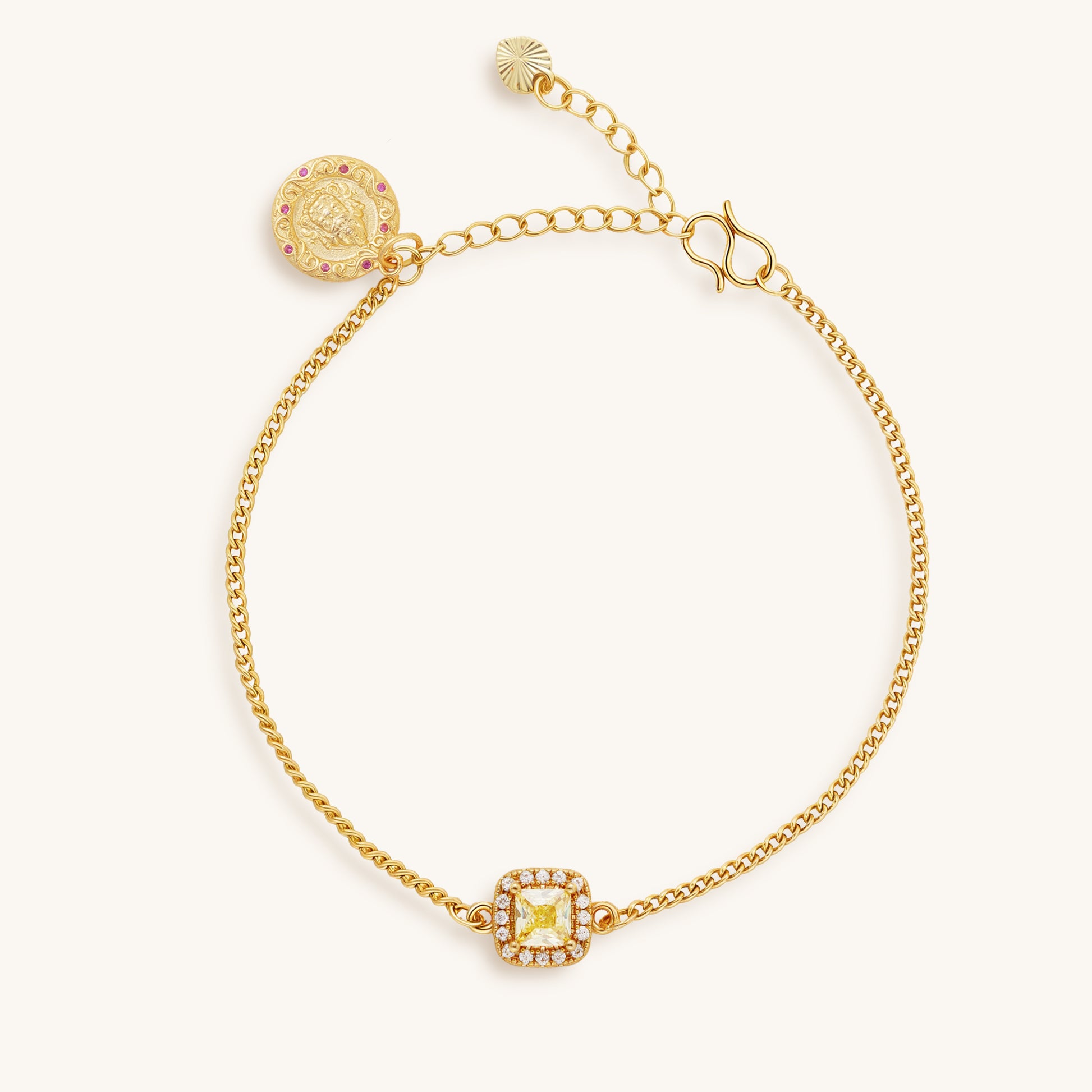 Yellow Crystal Cube & Yellow Jambhala Golden Bracelet