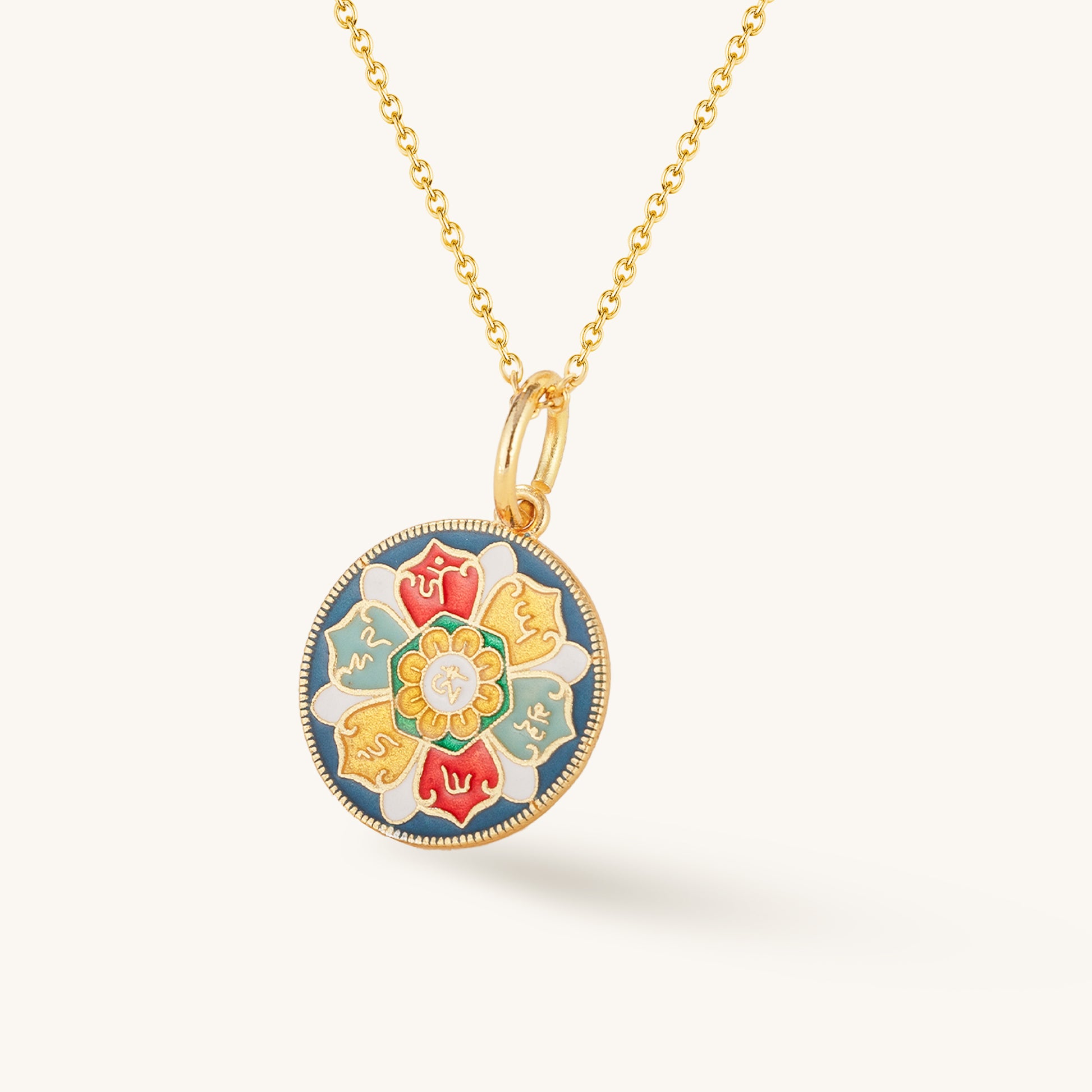 Six Syllable Mantra Round Pendant – Vibrant Spiritual Harmony
