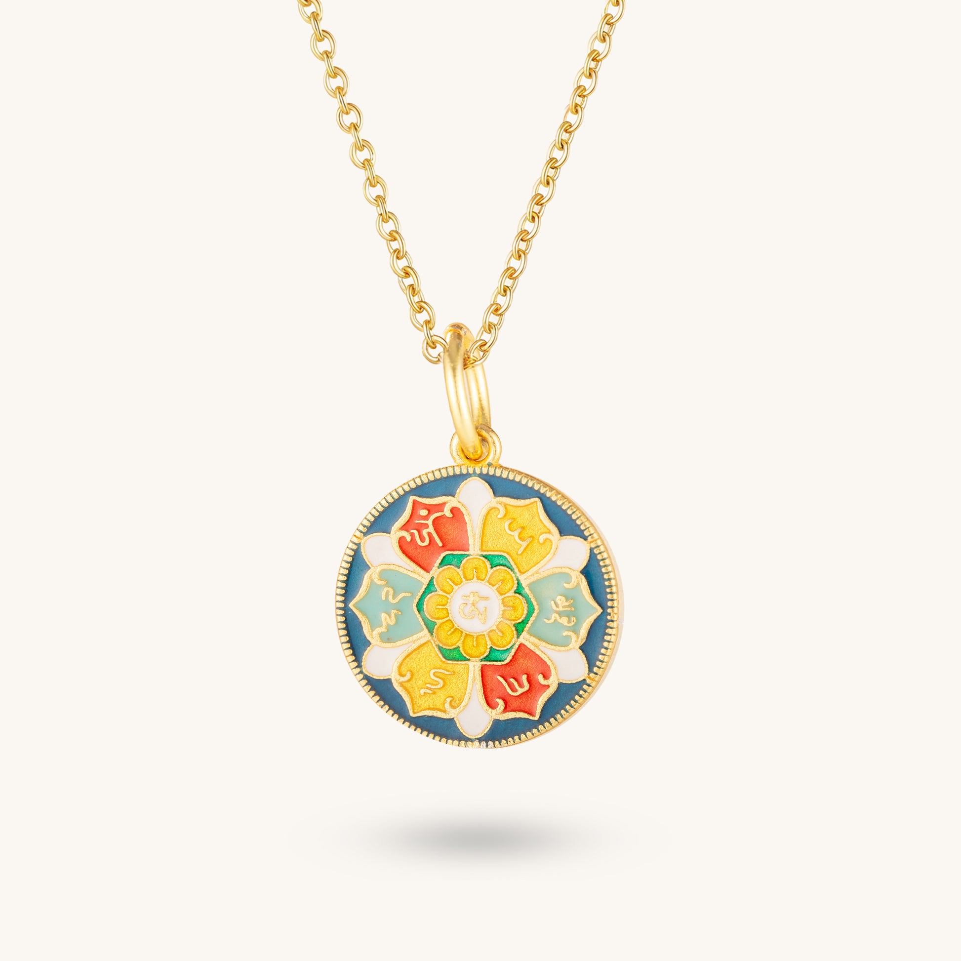Six Syllable Mantra Round Pendant – Vibrant Spiritual Harmony