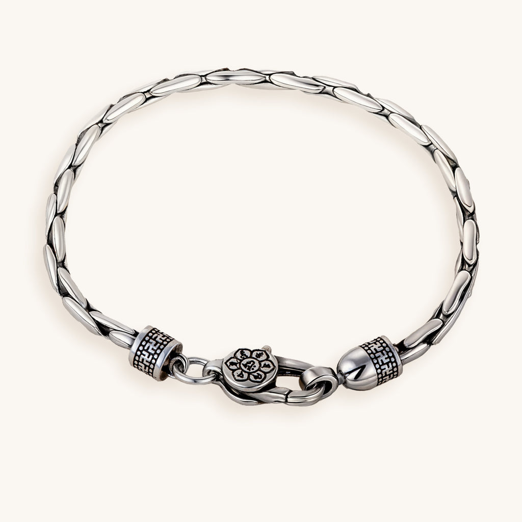 Buddhist Swastika & Vajra Silver Bracelet