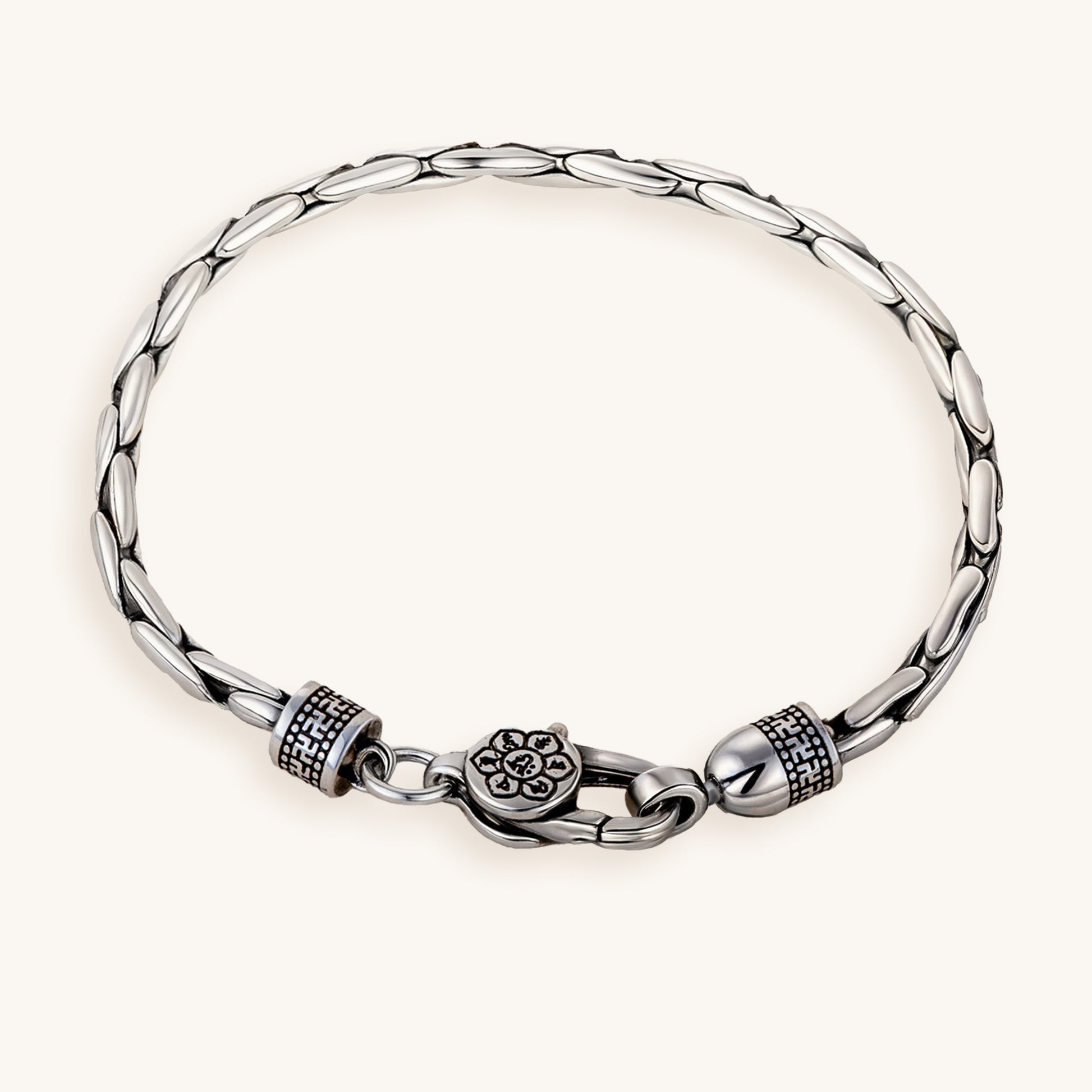 Buddhist Swastika & Vajra Silver Bracelet