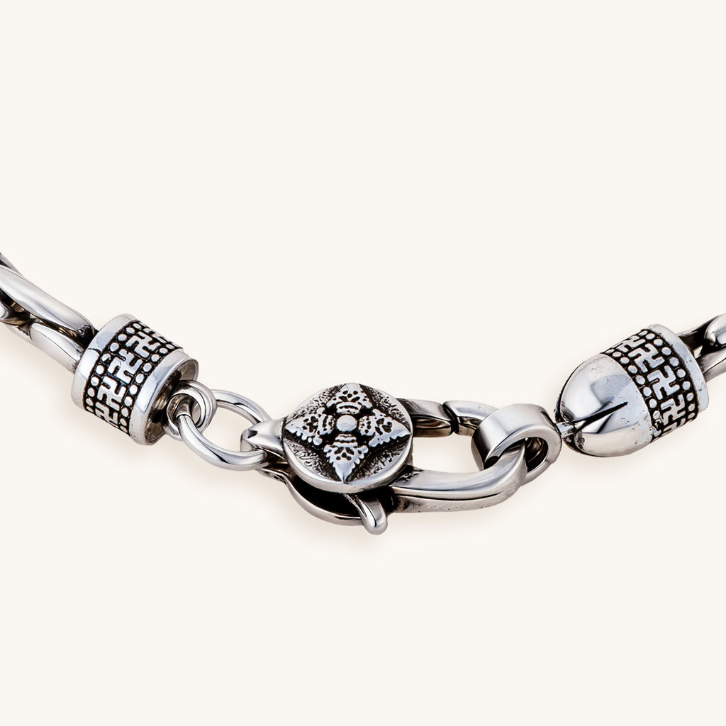 Buddhist Swastika & Vajra Silver Bracelet