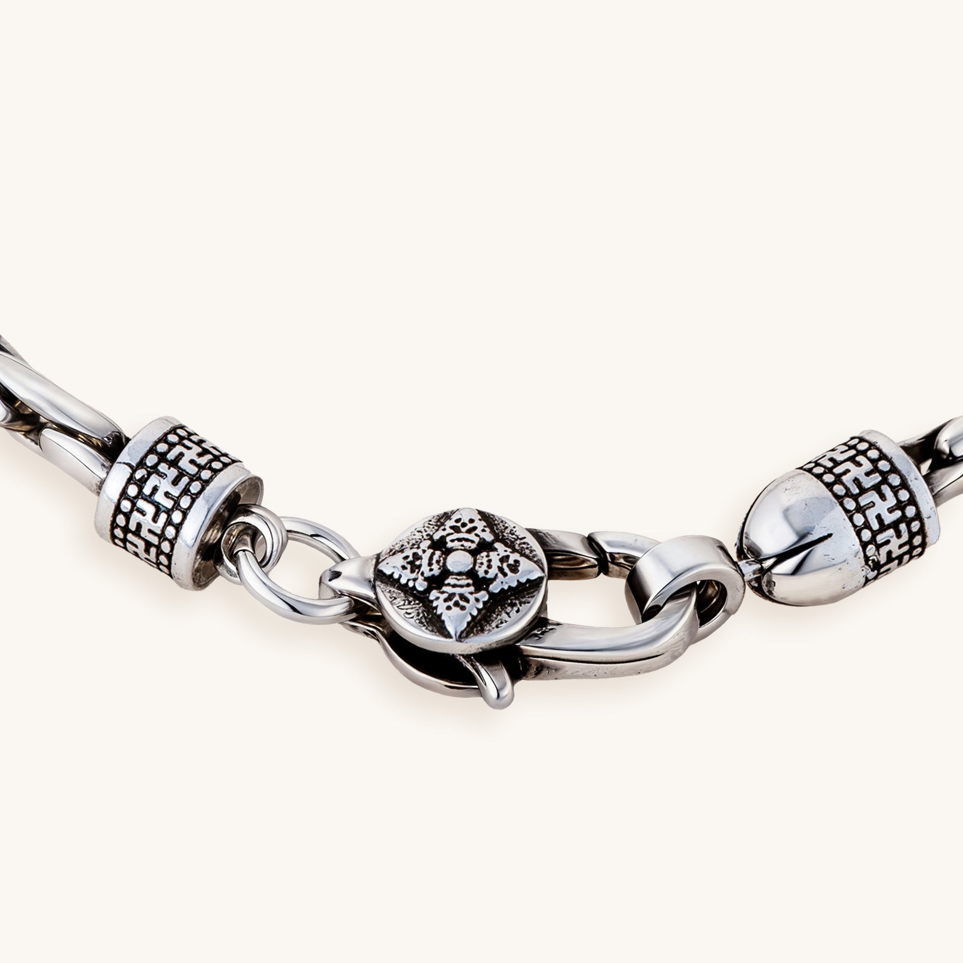 Buddhist Swastika & Vajra Silver Bracelet