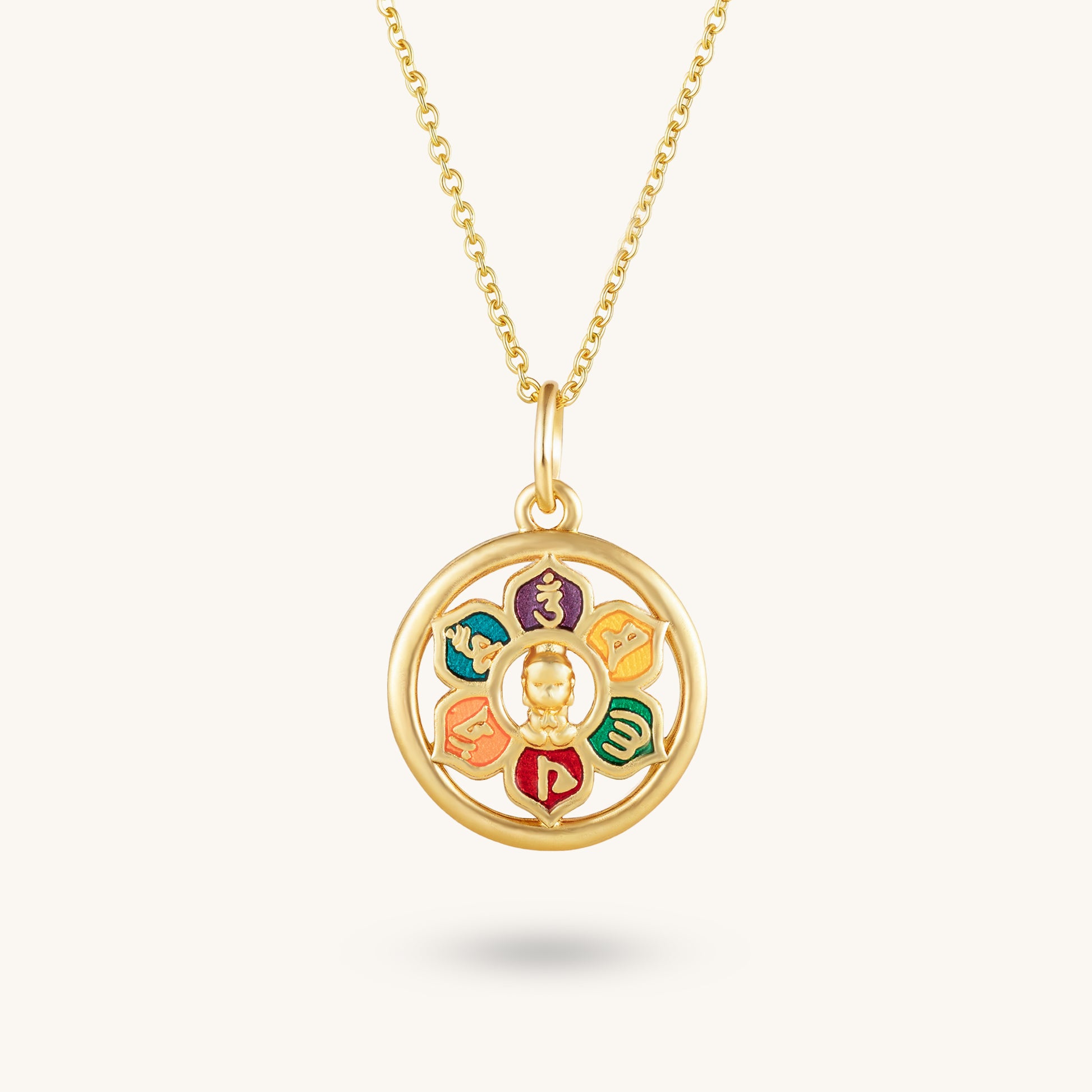 Omni-Direction Buddha Pendant, 'Flower of Mantras'