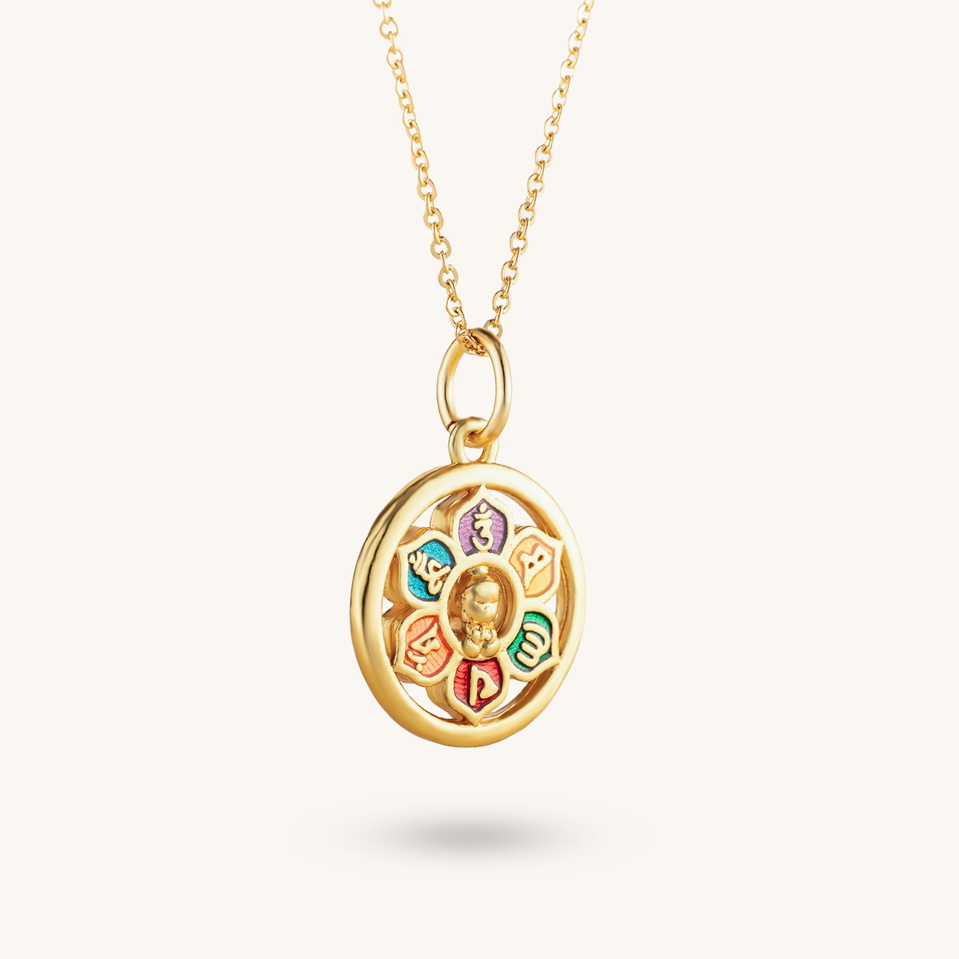 Omni-Direction Buddha Pendant, 'Flower of Mantras'