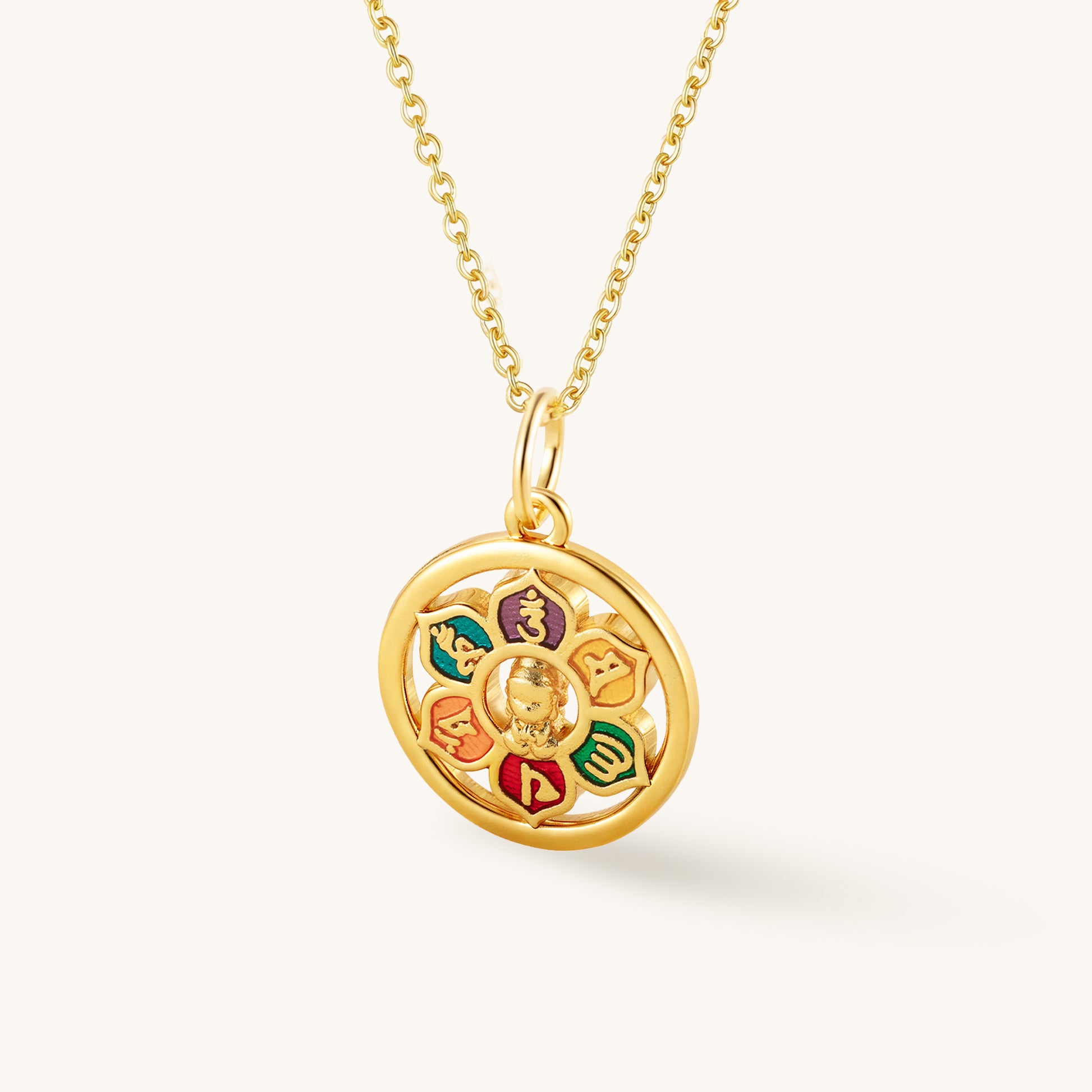 Omni-Direction Buddha Pendant, 'Flower of Mantras'