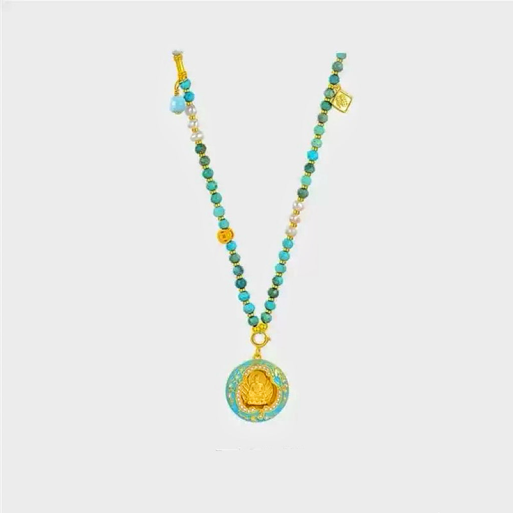 Amitabha Buddha Necklace, 'Turquoise Enlightenment'