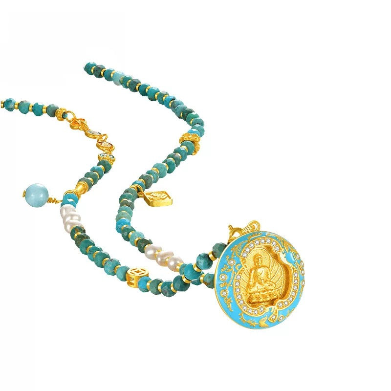 Amitabha Buddha Necklace, 'Turquoise Enlightenment'