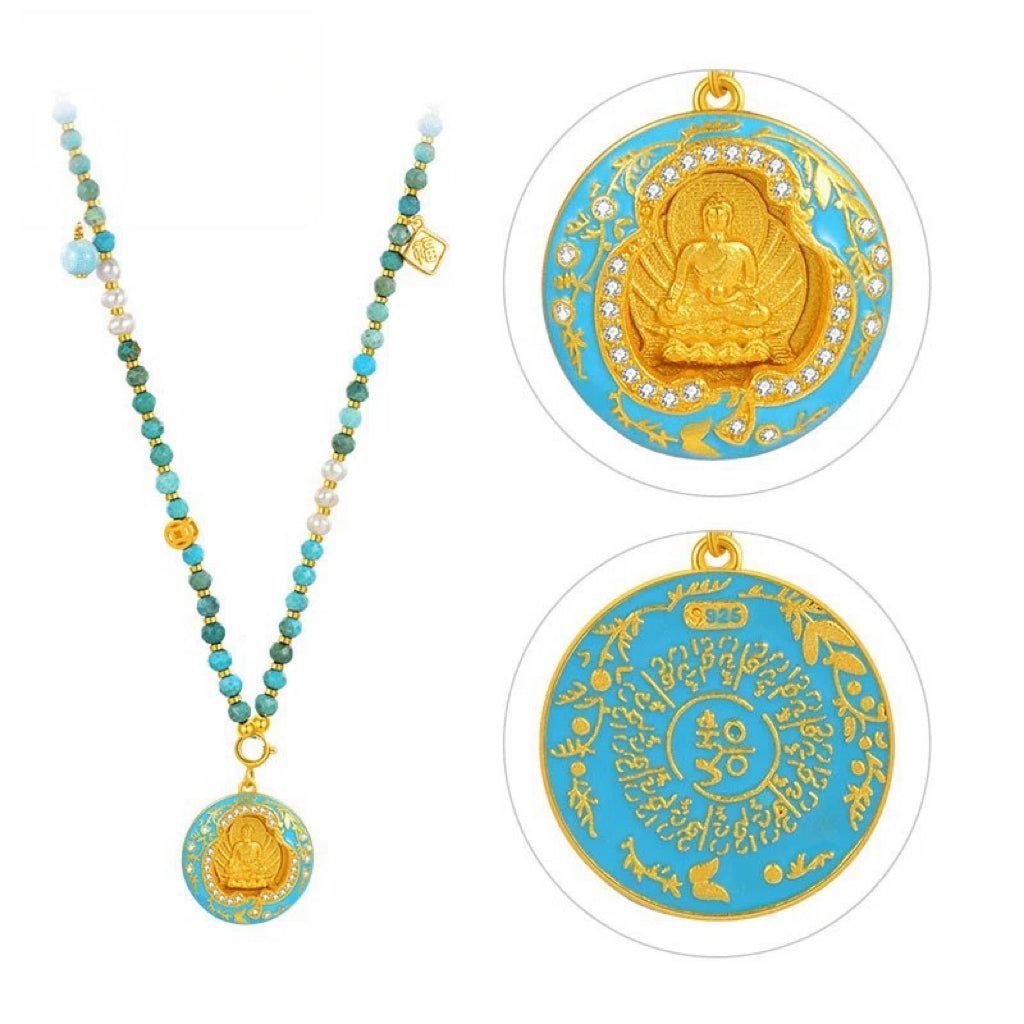 Amitabha Buddha Necklace, 'Turquoise Enlightenment'
