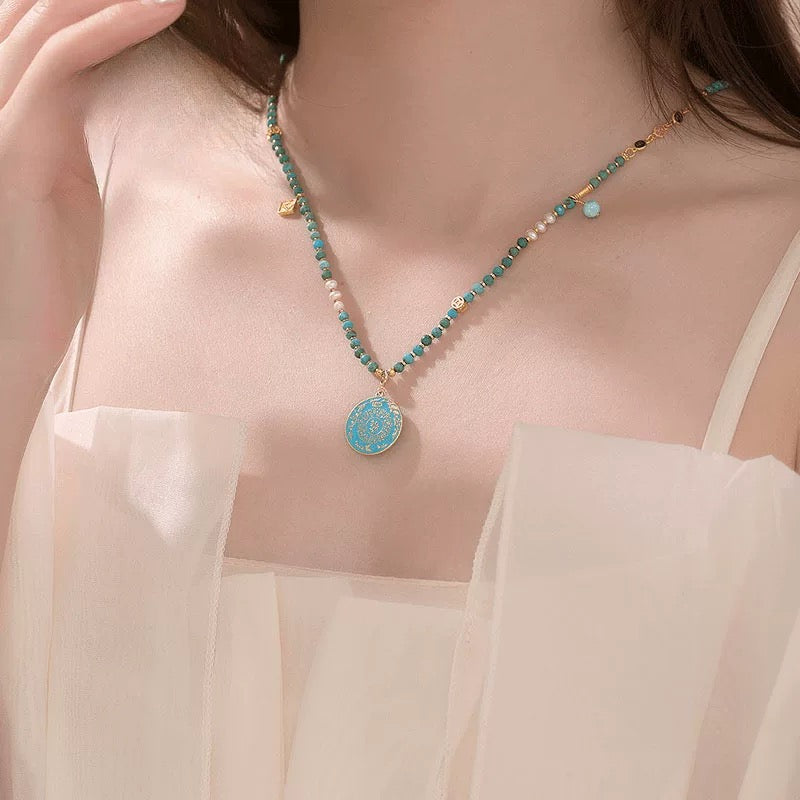 Amitabha Buddha Necklace, 'Turquoise Enlightenment'