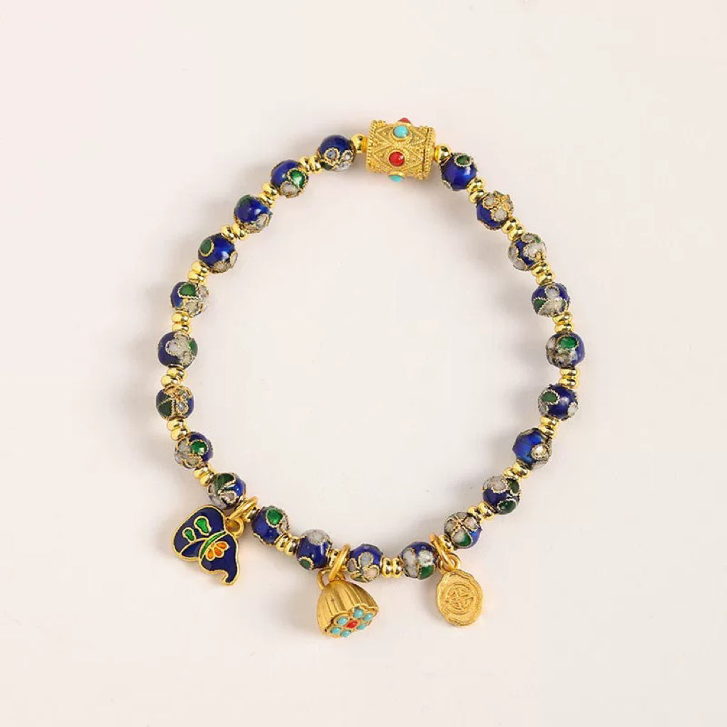 Cloisonné Lotus Bracelet, 'Blooming Fortune'
