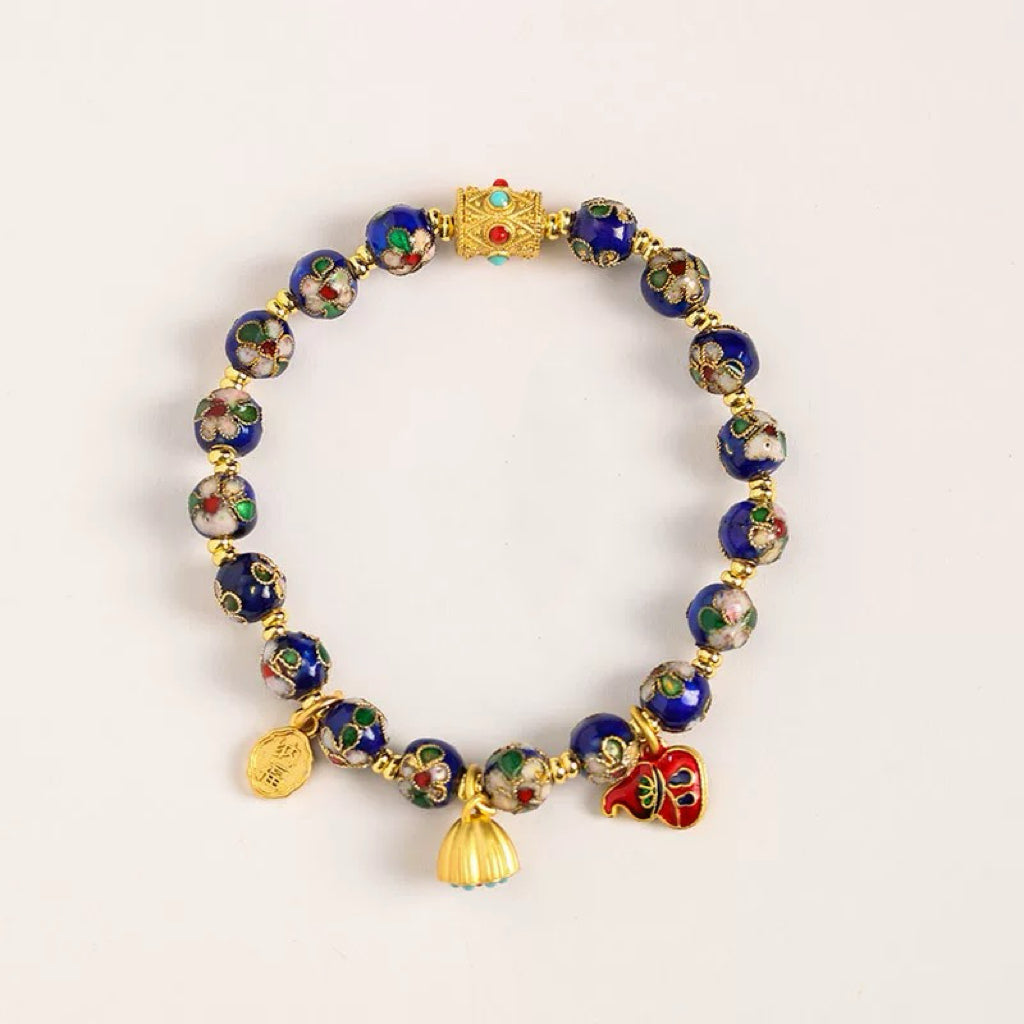 Cloisonné Lotus Bracelet, 'Blooming Fortune'