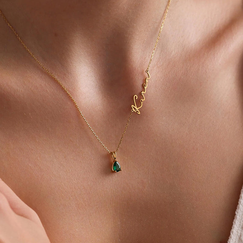 Custom 12 Birthstone Name Necklace | Stainless Steel DIY Letter Pendant